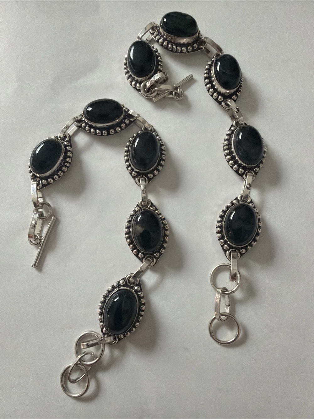 Black Onyx Style Silver Link Bracelet - Women's Jewelry